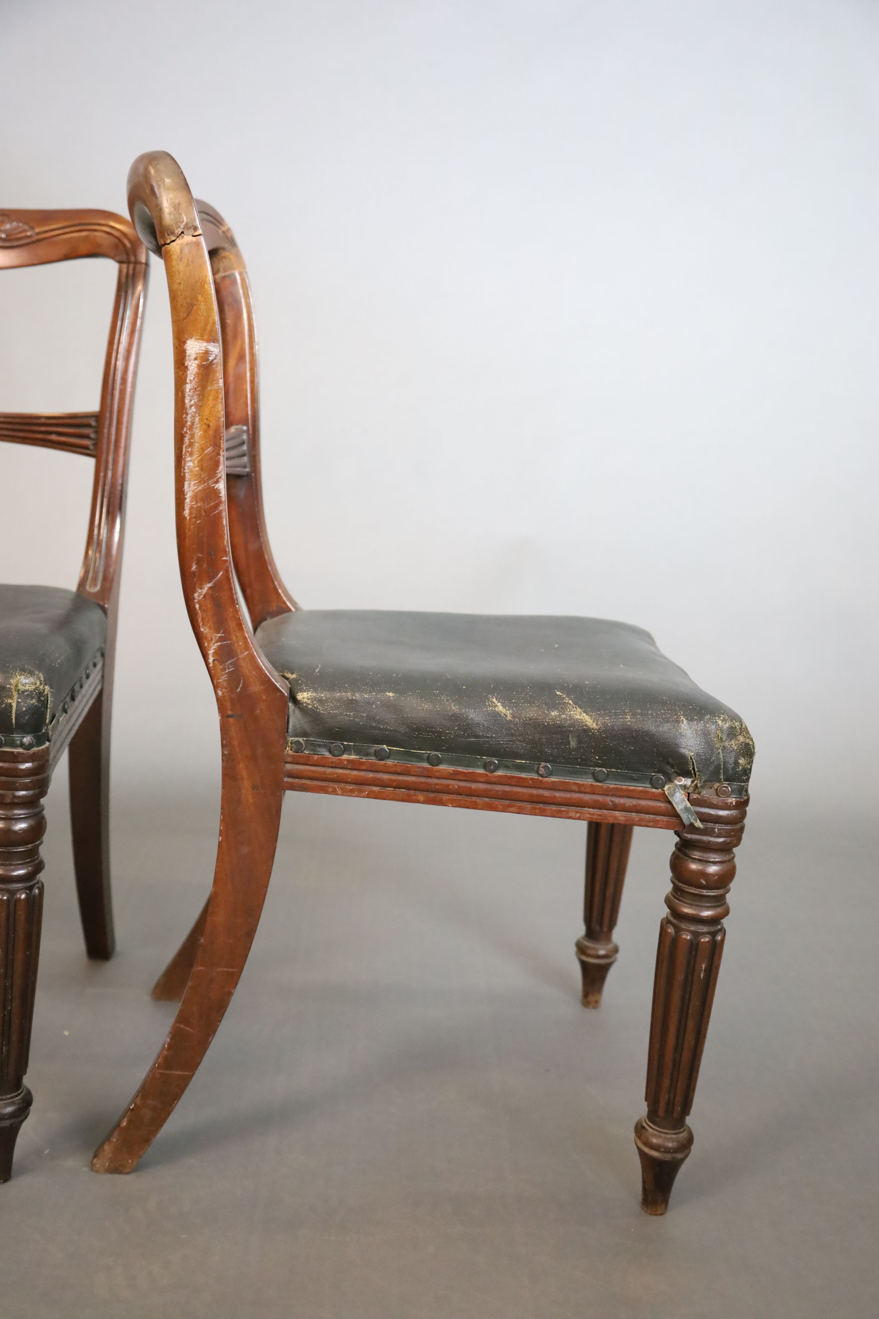 A set of four William IV mahogany buckle back dining chairs, W.48.5cm D.58.5cm H.85cm